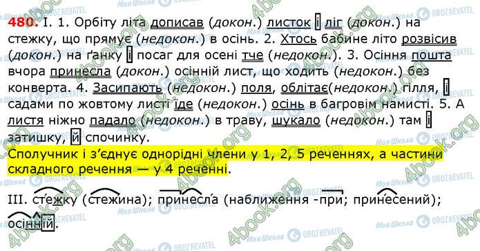 ГДЗ Українська мова 6 клас сторінка 480